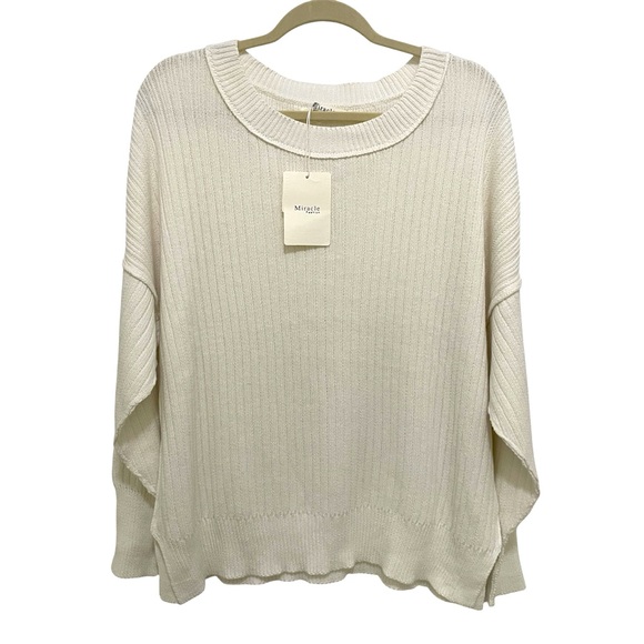 Miracle Sweaters - Miracle Crew Neck Cotton Sweater Womens M Relaxed Fit Cream NWT